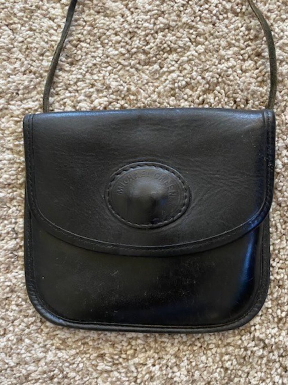 Vintage Michael Green Women Black Leather Pouch Mini Purse Crossbody Satchel bag